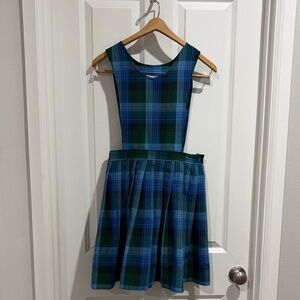 Girls Blue and Green Plaid Pinafore uniform Dress